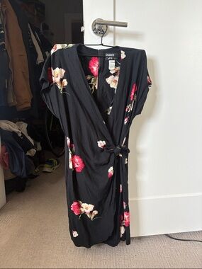 Vintage Black Floral Wrap Dress